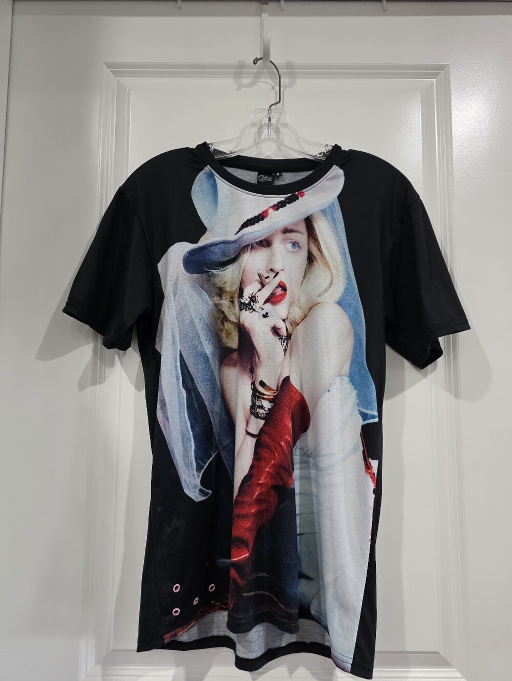 Cukture Studio Black Graphic Short-Sleeve Tee with Photo Print and Red Accent
